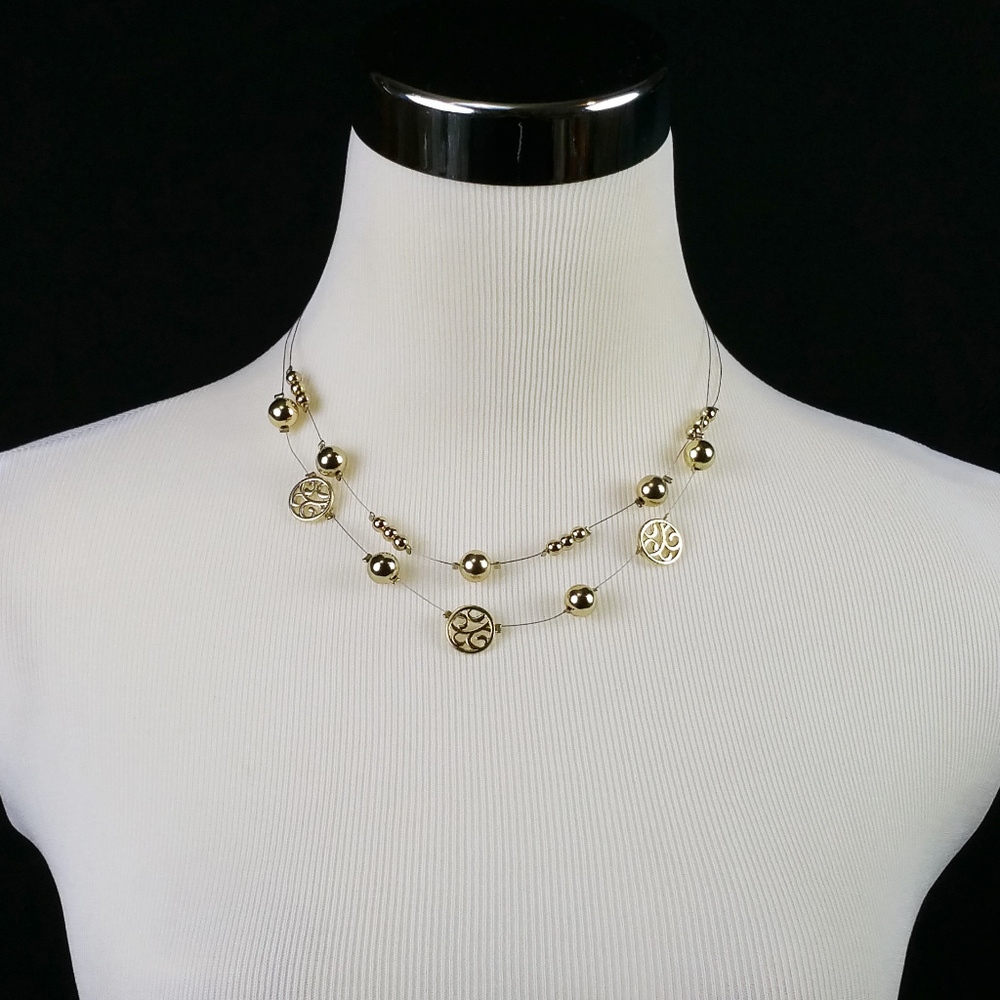 GNW Double Strand Gold Medallions Beaded Necklace